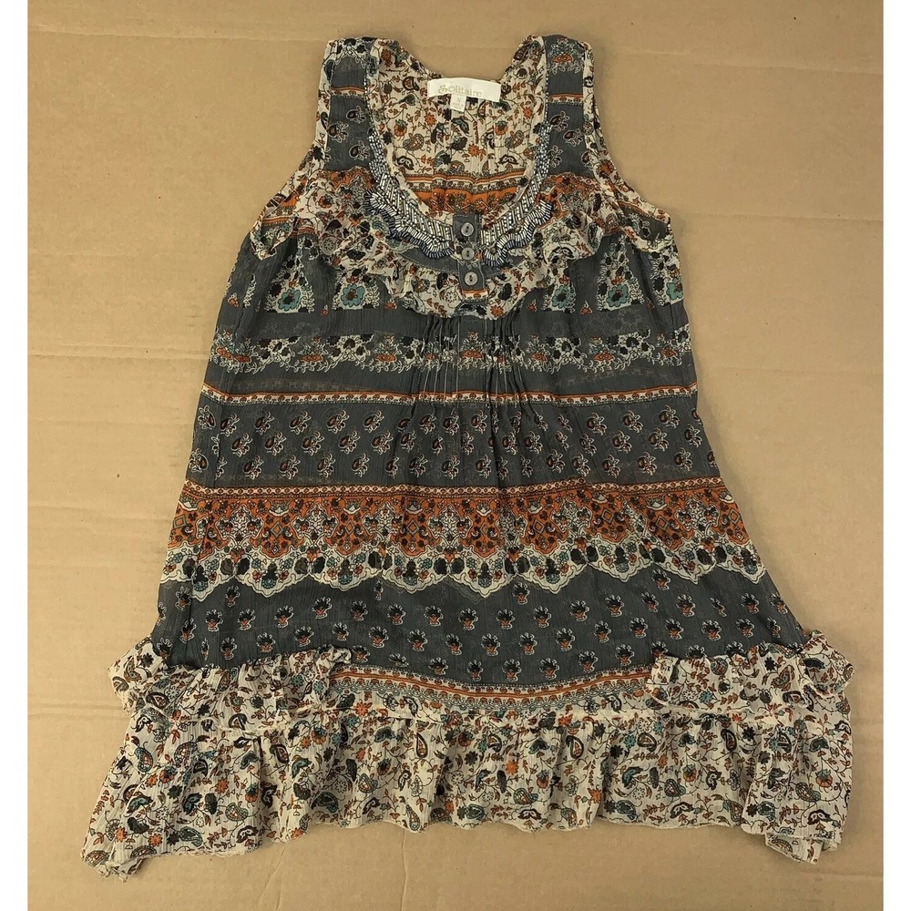 Solitaire Womens Small Decorative Sheer Flowing Tank Top